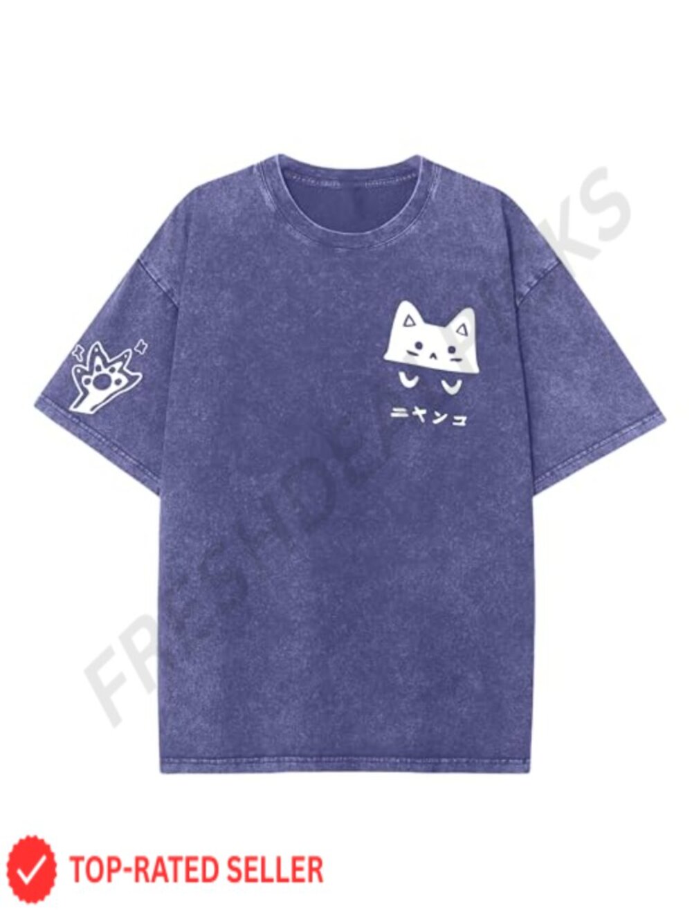 Oversized Acid Wash Cat Graphic T-Shirt Retro Streetwear Cotton Tee
